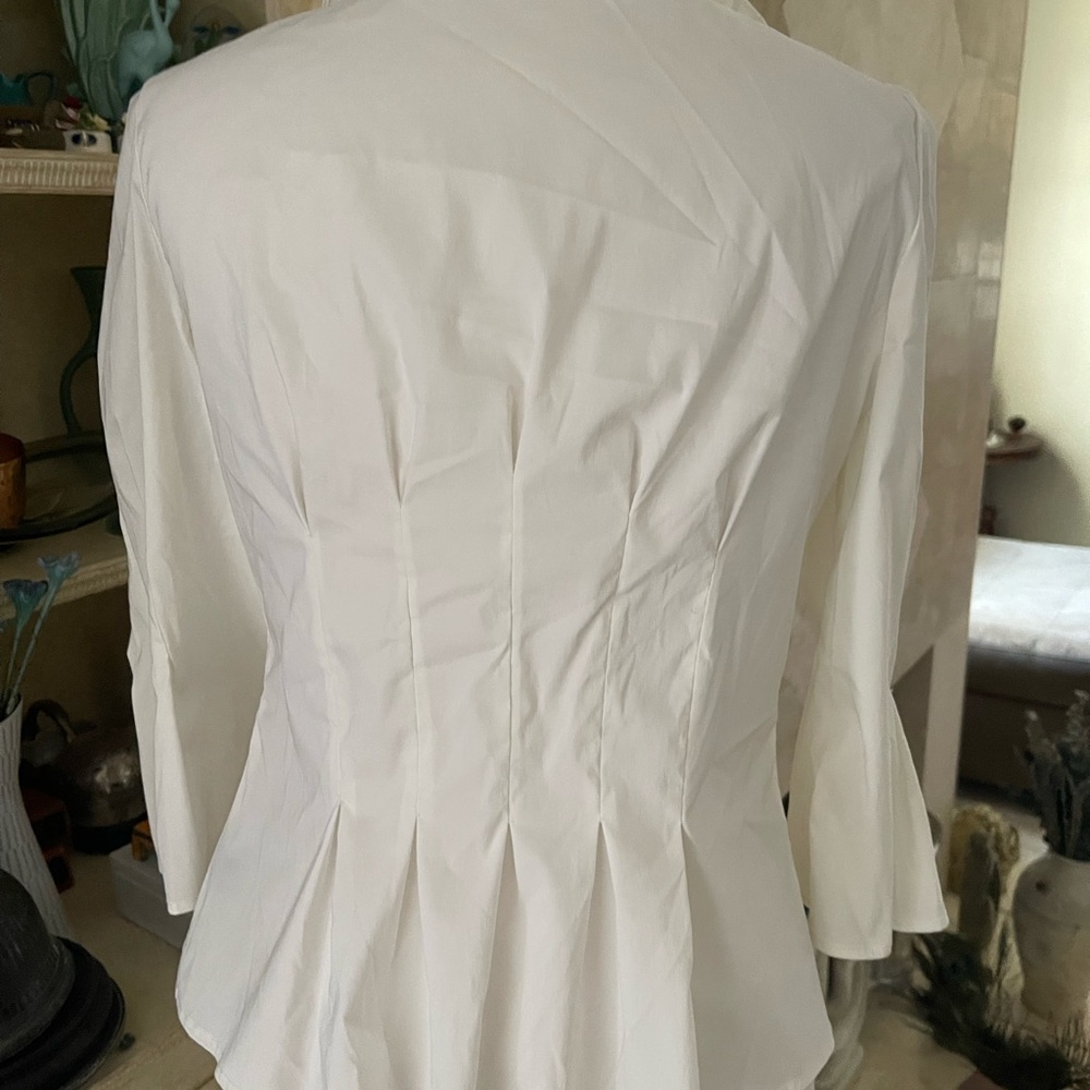 Woman’s Evening blouse Adrianna Papel cream 12 ruffle collar rhinestone buttons - Picture 7 of 13